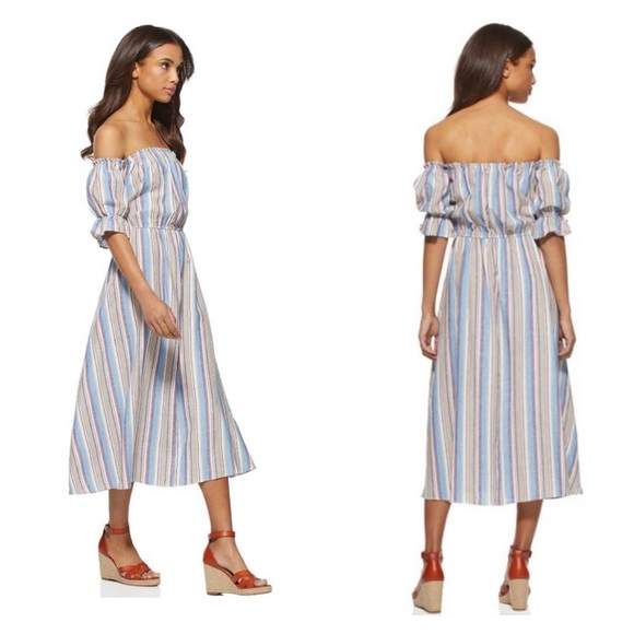 Scoop Off The Shoulder Linen Blend Dress - Picture 2 of 14